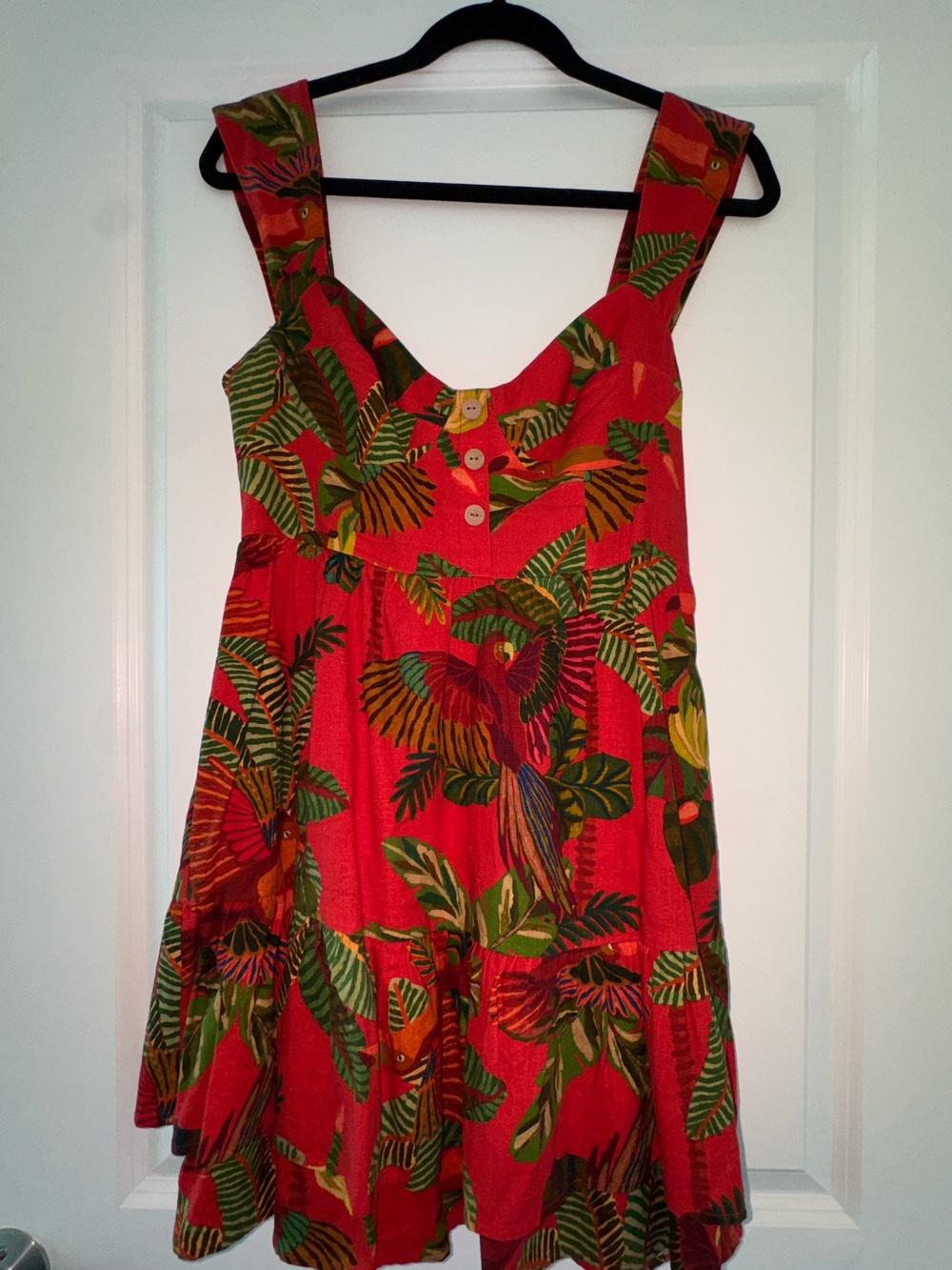 Farm Rio Tropical Red Sundress with Leaf Print